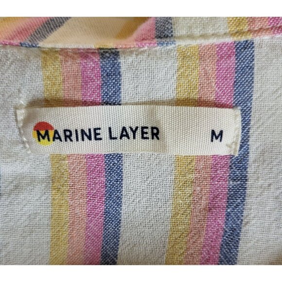 Women's Marine Layer Doze Pajama Top Sz M Blue Orange Ombre Stripe Tencel/Linen - Picture 4 of 7